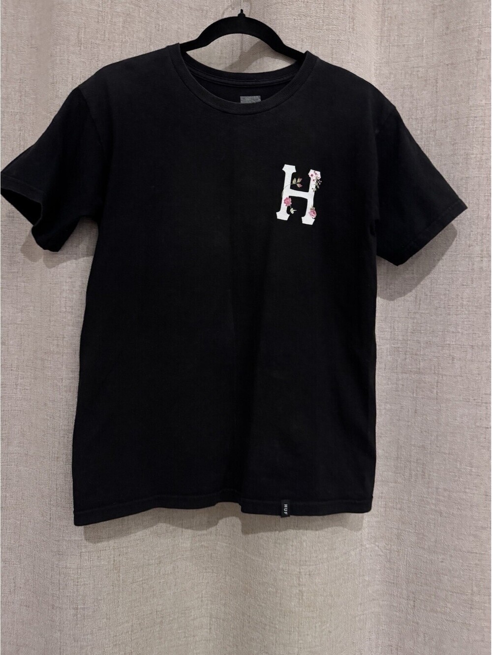 HUF Black Graphic Logo Crew Neck Short Sleeve Cotton T-Shirt Men’s XL